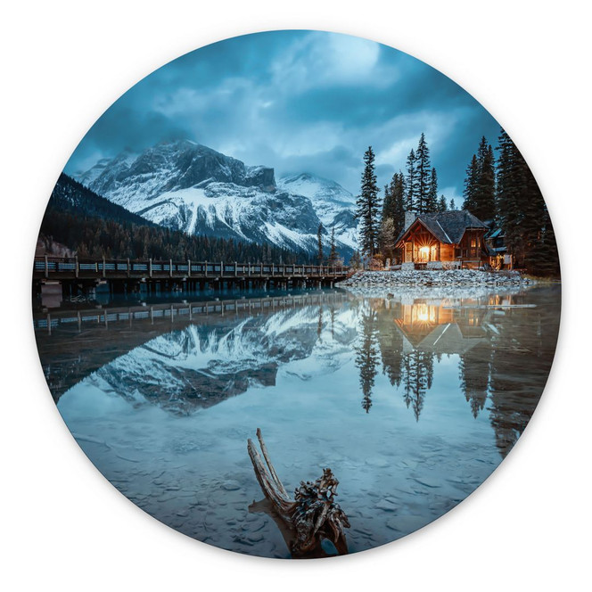 Wandbild Bergidylle am abendlichen See - Bing Li - Alu-Dibond Rund