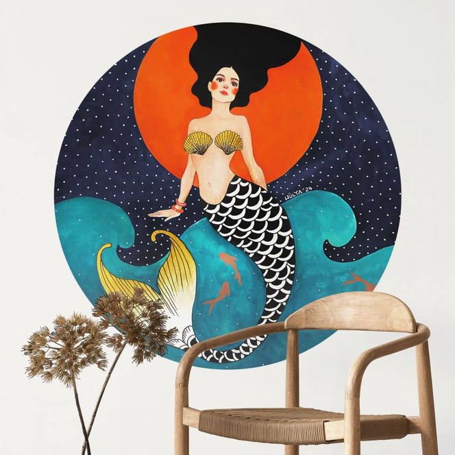 Wandtattoo Meerjungfrau im roten Mondlicht - Hülya - Rund