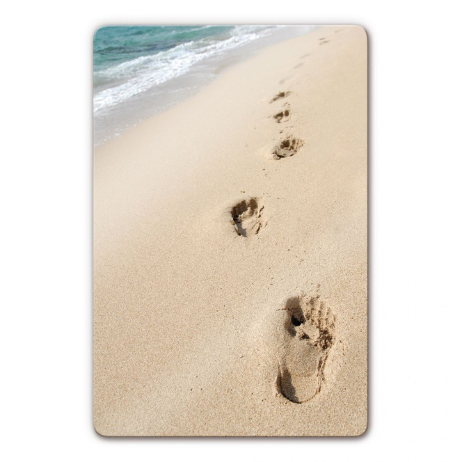 Glasbild Fussspuren im Sand