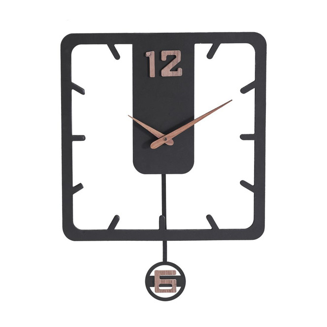 Holz-Wanduhr mit Pendel | MDF | mattschwarz, quadratisch, 52 x 40 cm