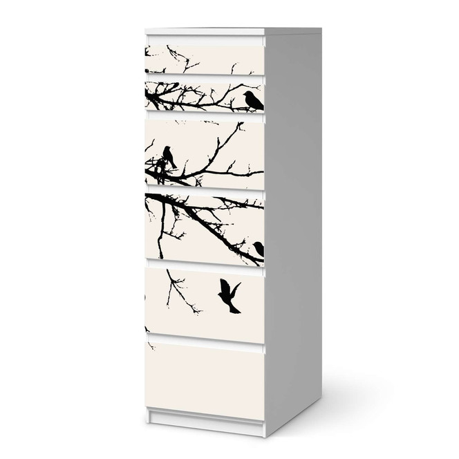 Klebefolie IKEA Malm Kommode 6 Schubladen (schmal) - Tree and Birds 1- Bild 1