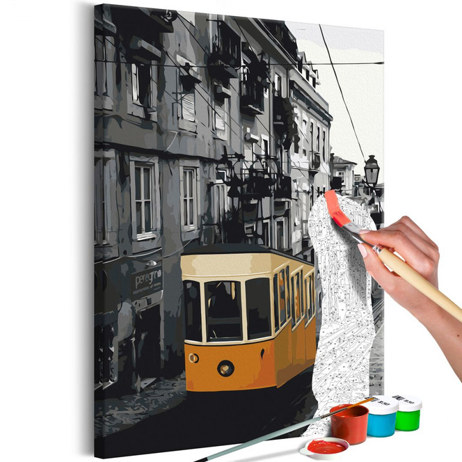 Malen nach Zahlen Leinwandbild - Strassenbahn von Lissabon - 40 x 50 cm - mit Keilrahmen - bespannt
