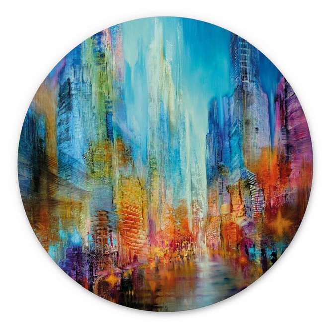 Wandbild Abstrakte Grossstadt - Alu-Dibond Rund - Schmucker