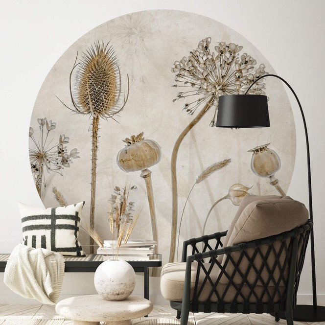 Fototapete Disher - Trockenblumen - Rund - Selbstklebend/Vlies