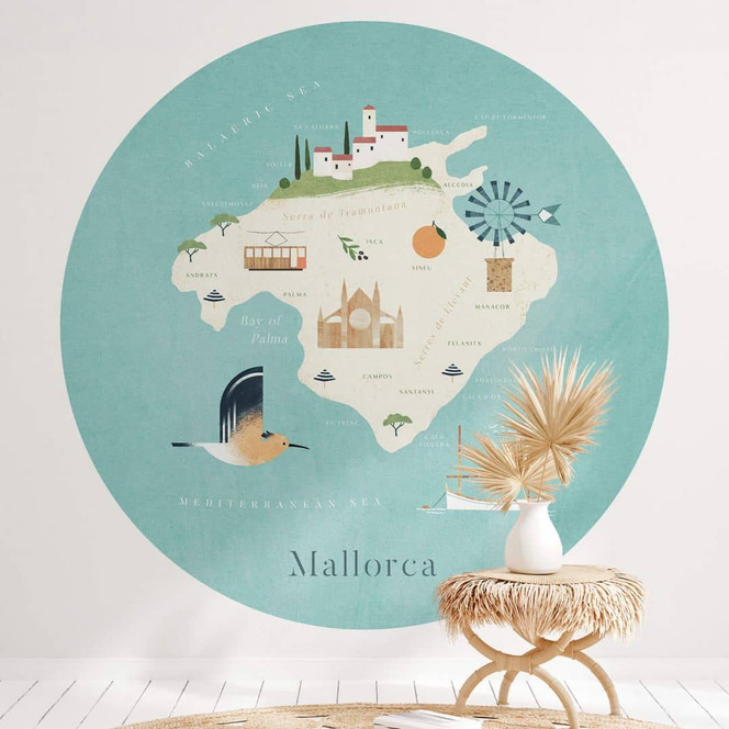 Fototapete Karte von Mallorca Rund - Rivers - Selbstklebend/Vlies