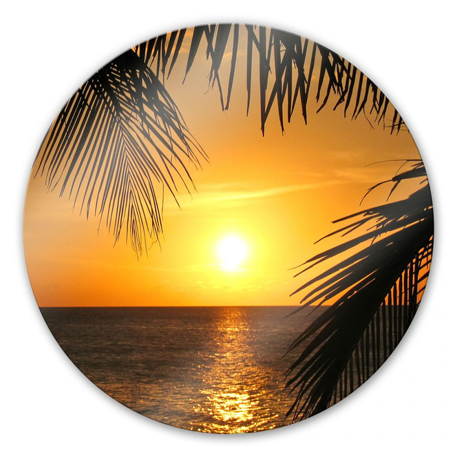 Glasbild Unter Palmen - rund
