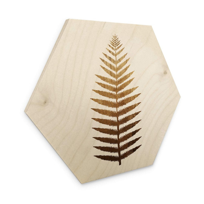 Hexagon Holzbild Kubistika - Goldener Farn