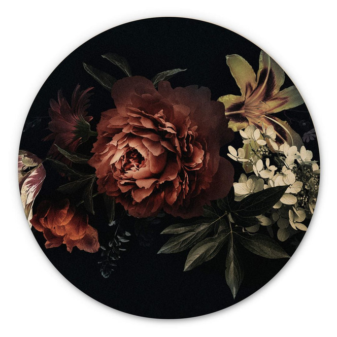 Holzbild Blumenbouquet Rot - Rund