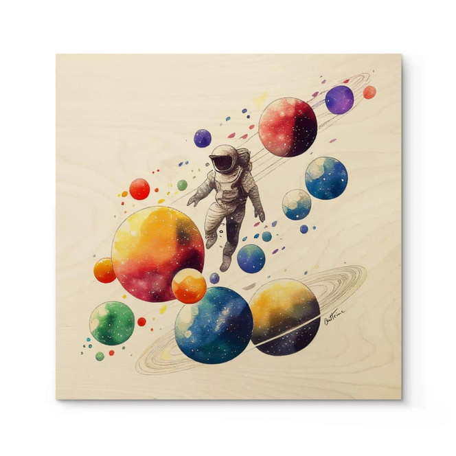 Holzbild Heine - Astronaut mit Planeten - Astro Cruise