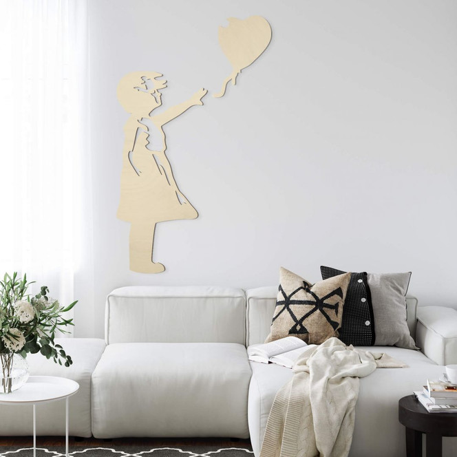 Holzdeko Pappel - Banksy - Girl with the red ballon (2-teilig)