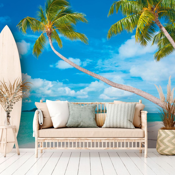 Palmenstrand-Fototapete Karibikflair – Vliestapete 3.75 m x 2.50 m