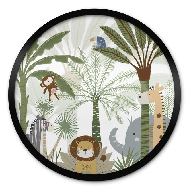 Poster Kinderzimmer Niedliche Tiere im Dschungel - Oliver Robins - Rund