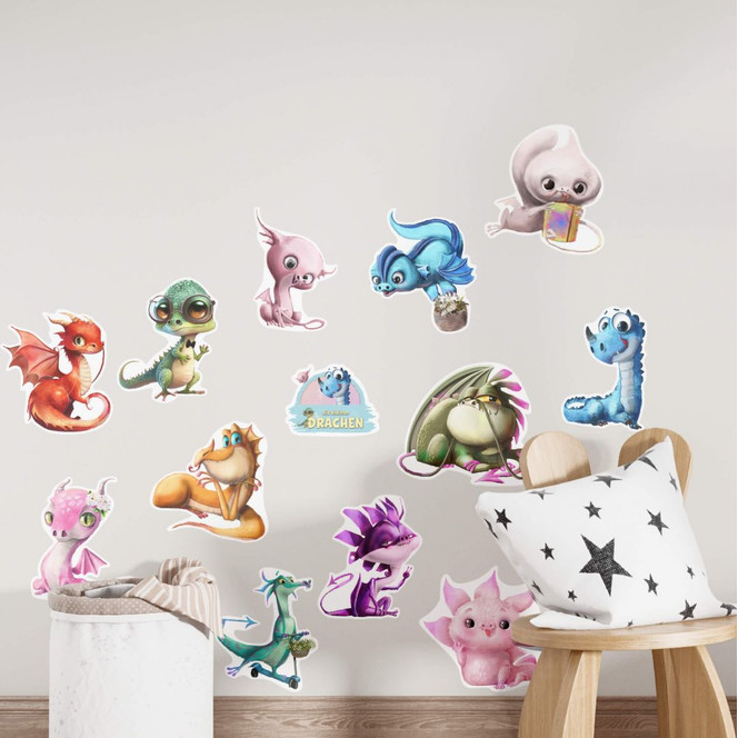Wandtattoo Wandsticker Die kleinen Drachen - 13-teiliges Set