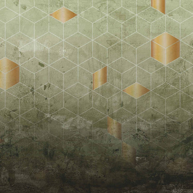 Fototapete Design DTiles1 in grün bronze - Vliestapete Designwalls 2 - 2.55x3.5 m
