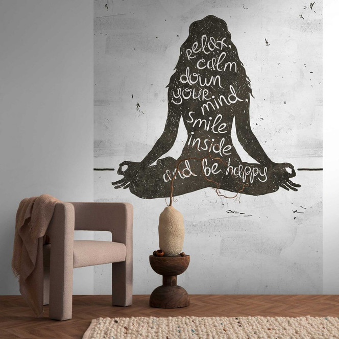 Fototapete Yoga-Silhouette mit Spruch - Vliestapete Meditation - Moderne Wandgestaltung