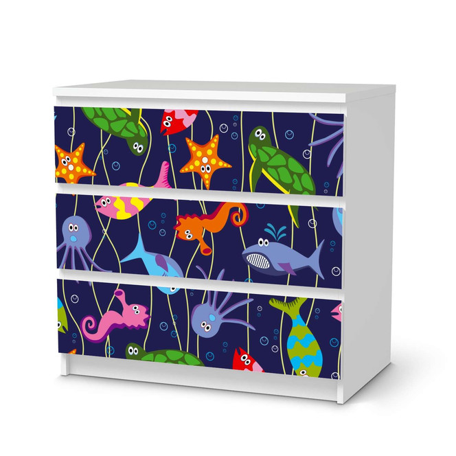 Klebefolie IKEA Malm Kommode 3 Schubladen - Underwater Life- Bild 1