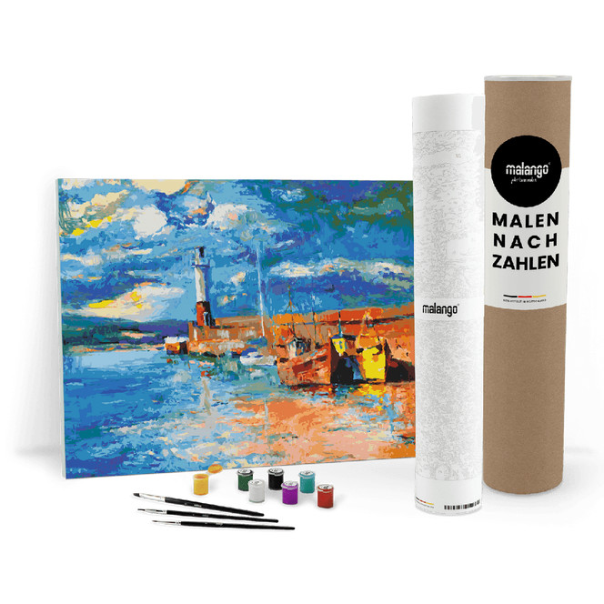 Malen nach Zahlen Leinwandbild - Segelboote in der Bucht