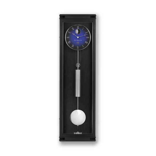 Regulateur Hudson Franz Hermle & Sohn Monatsläufer schwarz mit blauem Ziffernblatt und Mondkugel
