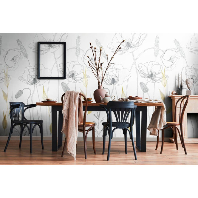 Fototapete Floral weiss schwarz - Vliestapete Blumen Pflanzen Livingwalls - matt und glatt