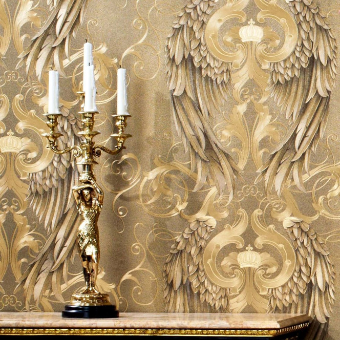 Vliestapete Flügel, Kronen Ornamental Klassisch in Gold 