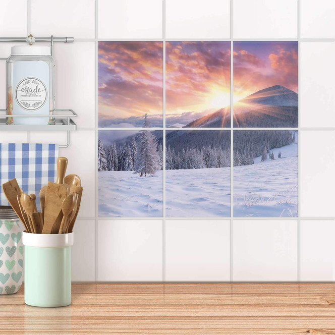Fliesenaufkleber hoch - Zauberhafte Winterlandschaft - 6er Set