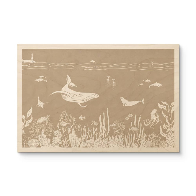 Holzbild Faszinierende Meerestiere im Ozean - Braun - Kikki Belle