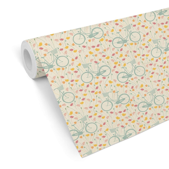 Mustertapete Fahrradtour im Frühling