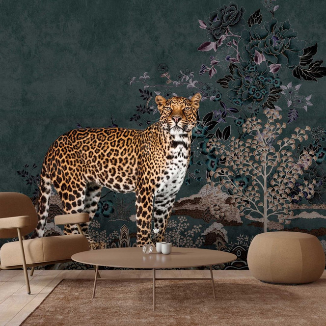 Fototapete Mystischer Dschungel - Leoparden Vliestapete