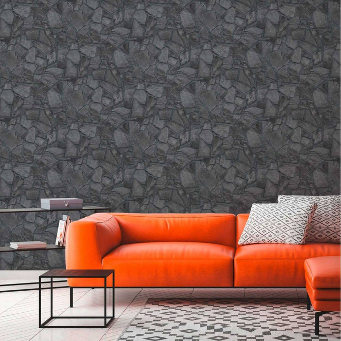 Steintapete Grau Schwarz - Steinoptik Tapete - Vliestapete Küche Esszimmer