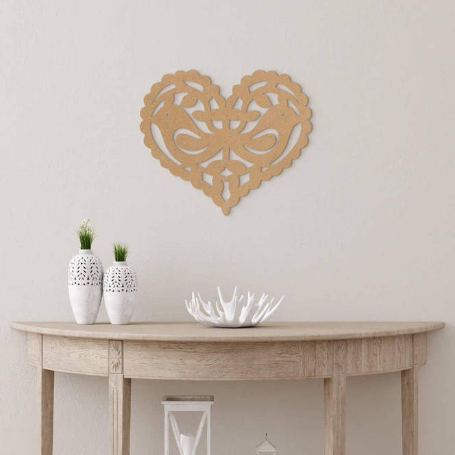 Wanddeko Herz - Vogelpaar Liebe - MDF Natur