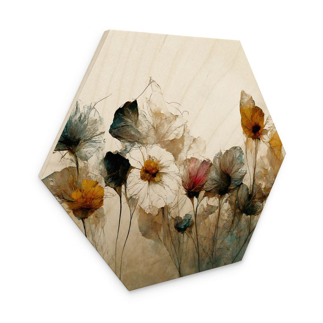 Hexagon Holzbild Bouquet aus Trockenblumen - Treechild