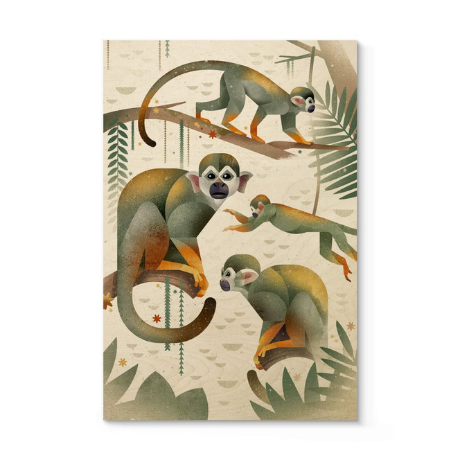 Holzposter Braun - Squirrel Monkeys