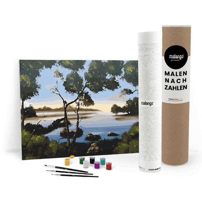 Malen nach Zahlen Leinwandbild - Waldsee am Morgen