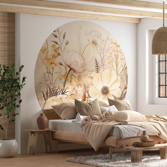 Fototapete Vintage Blütenpracht auf der Wiese | Blumentapete - Lola Peacock - Rund - Selbstklebend/Vlies