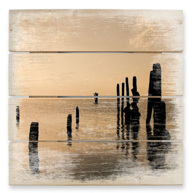 Holzbild Posts at sunset - 40 x 41.5 cm