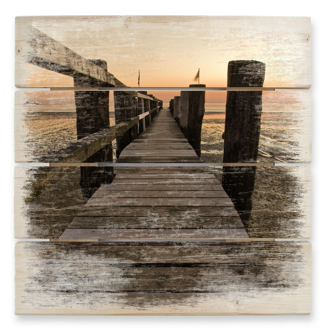 Holzbild Steg im Wattenmeer - 40 x 41.5 cm
