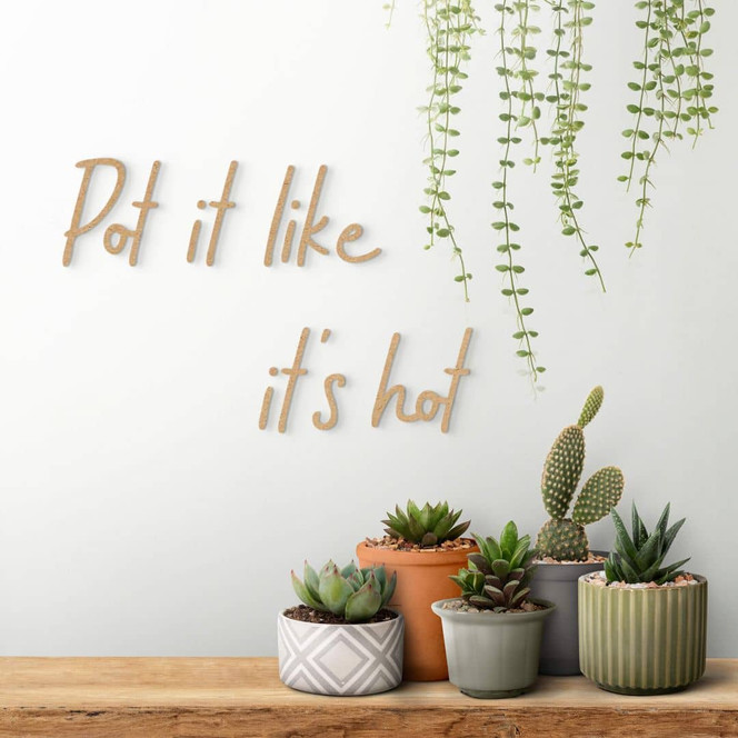 MDF-Dekobuchstaben 3D Schriftzug Pot it like it's hot - Natur
