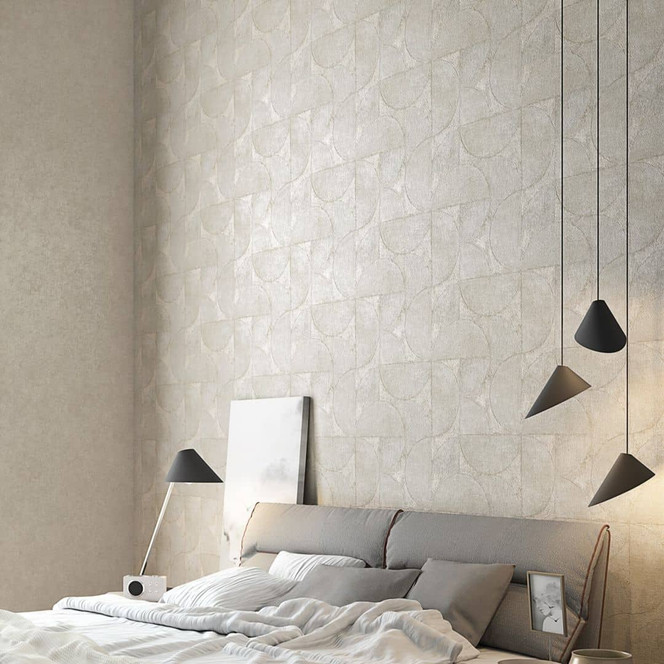 Vliestapete mit Halbkreisen und Rechtecken beige, pearl Struktur