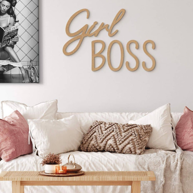 3D Schriftzug - Girl Boss - MDF Natur