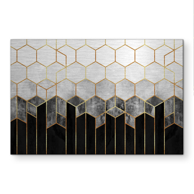 Alu-Dibond gebürstet mit Silbereffekt - Hexagone: schwarz und grau - Fredriksson