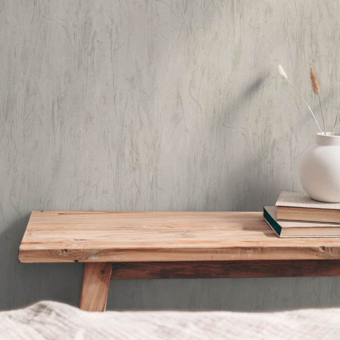 Botanik-Tapete Grasmotiv Beige Grau – Helle Vliestapete mit Naturdesign