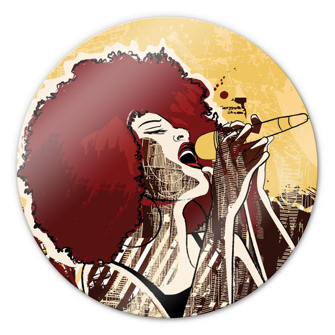 Glasbild Black Singer - rund