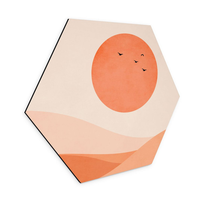 Hexagon-Wandbild Harmonische Landschaft orange - Alu-Dibond - Kubistika