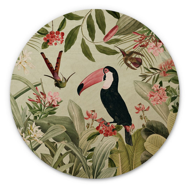 Holzbild Tukan im Dschungel-Paradies - UN Designs - Rund