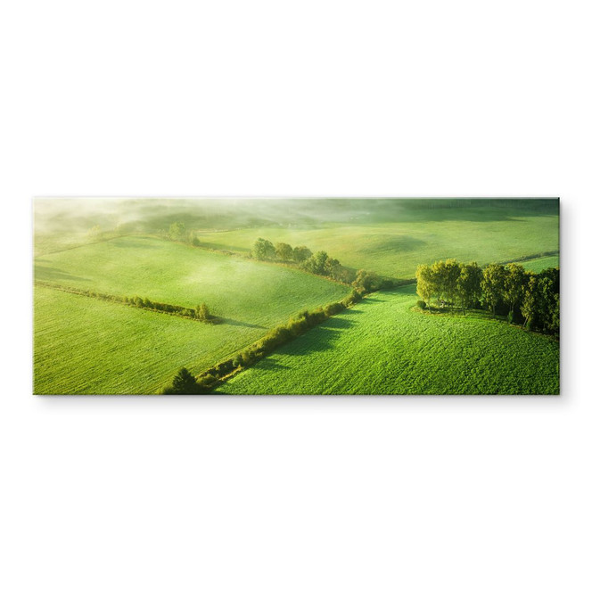 Acrylglasbild Idyllische Felder im Nebel - Keller | Natur-Motiv für Wohnzimmer - Panorama