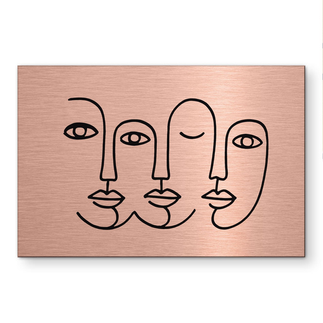 Alu-Dibond gebürstet mit Kupfereffekt - Line Art Gesichter - Treechild