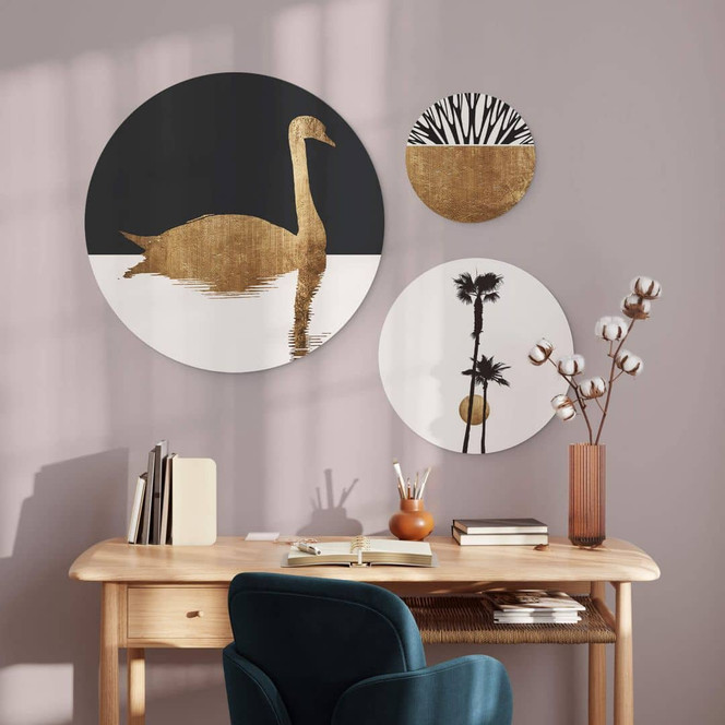 Alu-Dibond Kubistika - Goldener Sommer Set - Rund (3-teilig)