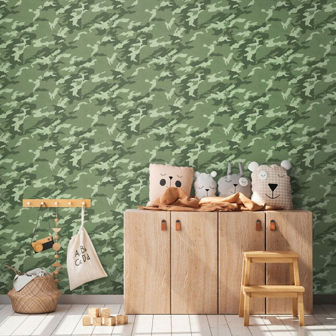Camouflage-Tapete in Grüntönen - Tarnmuster-Tapete modern