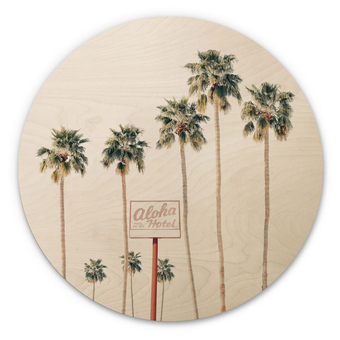 Holzbild Palmen am Hotel Aloha - Sisi & Seb - Rund