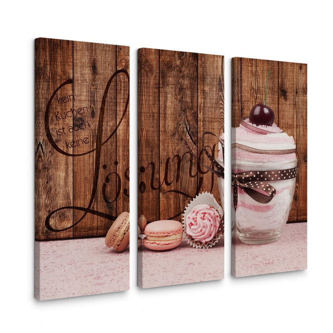 Leinwandbild Kein Kuchen ist auch keine Lösung (3-teilig)